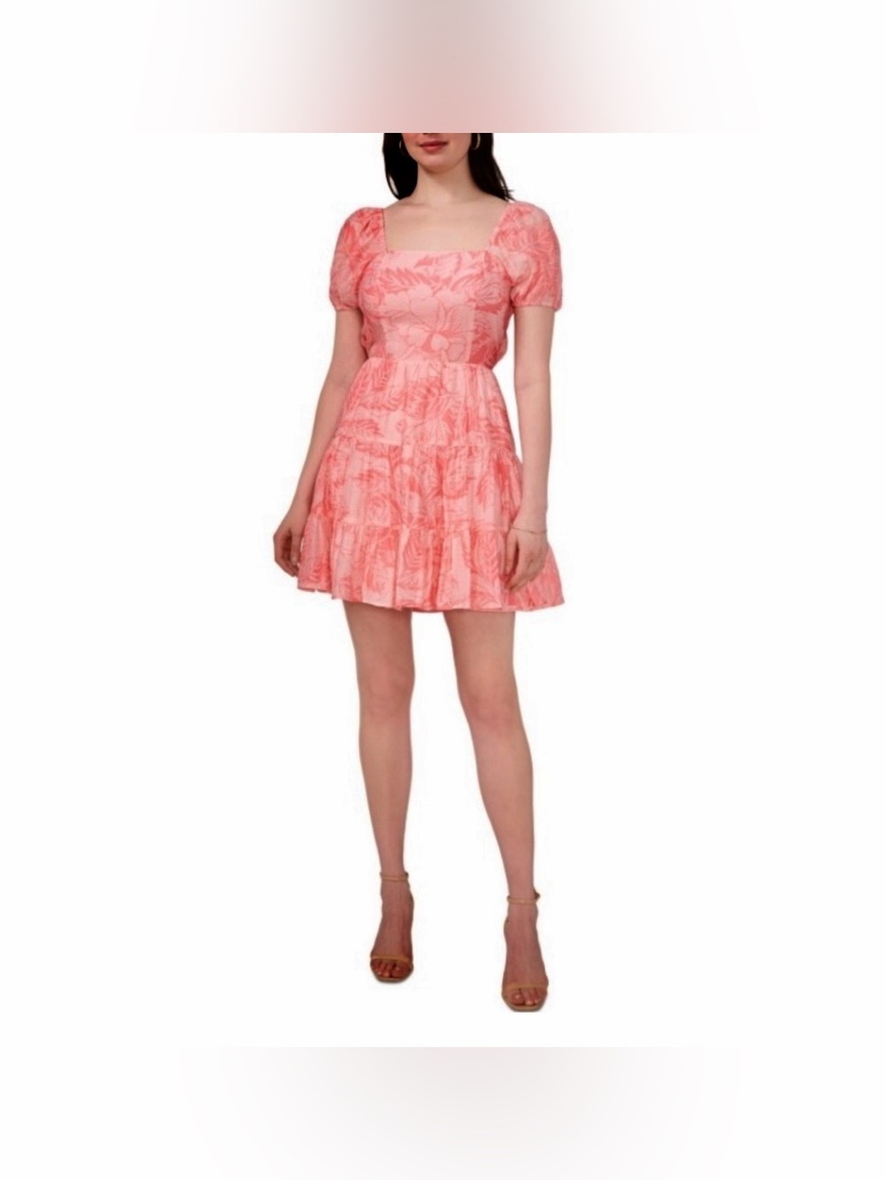 1.State Women's Floral Puff-Sleeve Fit & Flare Dress - Picture 3 of 6